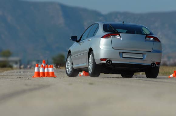 test drive a car at the test site with cones